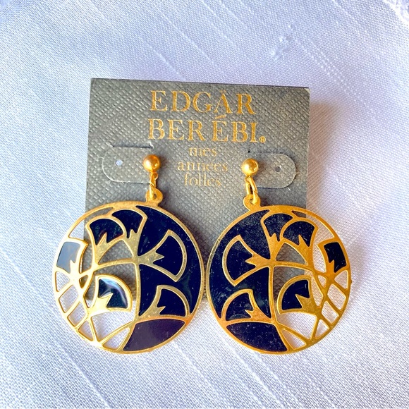 Edgar Berebi Black Enamel Art Deco Mes Années Folles Dangle Post Earrings NWT 2" - Picture 2 of 6